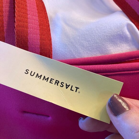 NWT summersalt Neoprene Beach Tote In Pink/Red. Large Tote (13" X 15" X 5") - Picture 3 of 7